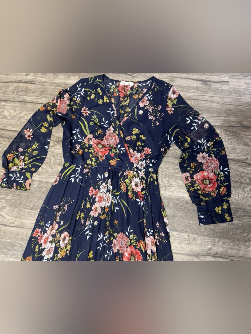 Indigo Rose Women’s PL Petite Large Navy Floral Long Sleeve Maxi Dress - Picture 4 of 11